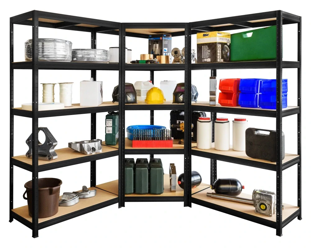 Kovový regál Futur- rohový 1800x900x450/5, černá, 250kg/pol.