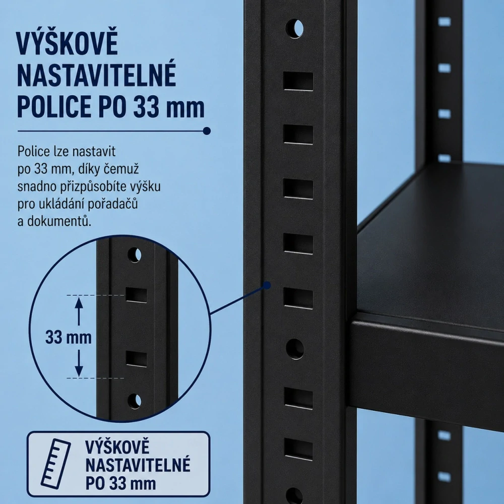 Regál na šanony 2500x900x400/7, 130kg/pol., černá