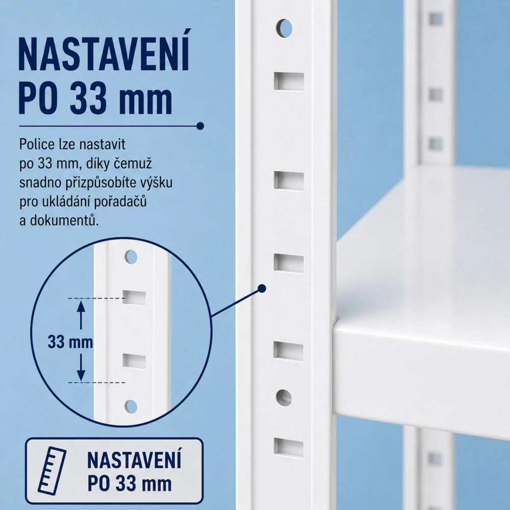 Regál na šanony 2500x900x400/7, 130kg/pol., bílá
