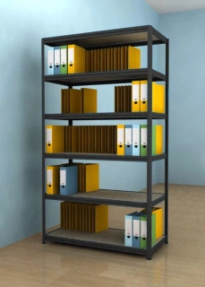 Regál na šanony 2100x900x600/6 polic, černý
