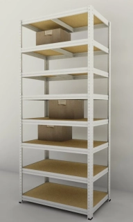 Kovový regál Futur 2700x900x600/8, bílá, 350kg/pol.