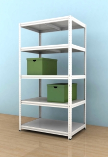 Kovový regál Futur 2100x900x500/5, bílá, 350kg/pol.lamino