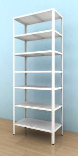 Kovový regál Drumy 2100x800x400/7, 130kg/pol., bílá